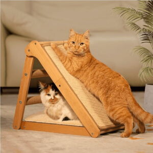CheerPals Sisal Cat Scratcher Ramp with Cushion, 20" x 14.1" Large Foldable Scratch Board Cats Scratching Post, Wooden Pet Furniture