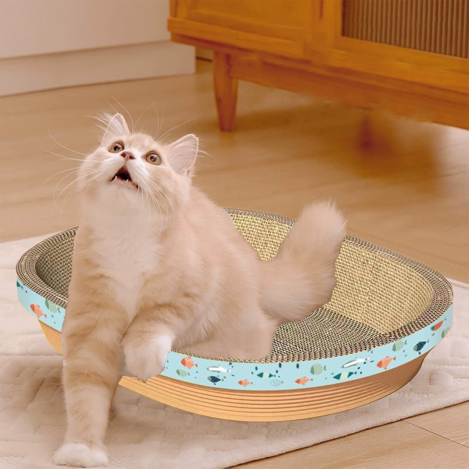 Under $1! GFHFHITJ Oval Shape Cat Scratcher Cardboard Bed, Corrugated Scratch Pad with Box, Cat Scratching Lounges Bed, Circle Cat Scratcher, Modern Cat Scratcher, Cute Round Cat Scratcher Bowl - Image 4