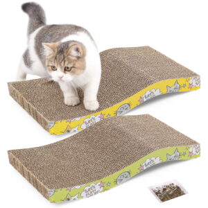 Prime Pets 2 Pack XL Cat Scratchers Cardboard with Catnip, S Shape Cat Scratch Pad, Reversible