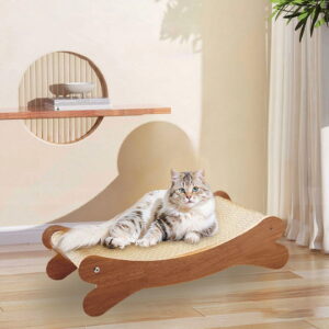 Cat Scratcher Cardboard Bed with 160° Spine-Healthy Curve - 2-in-1 Scratch & Lounge, Natural Wood & Moisture-Proof Cardboard, Multi-Functional Large Cat Furniture for Indoor