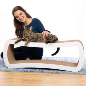 PetFusion Jumbo 2 level Cat Scratcher Lounge Scratch, Play, Perch, and Hide Pet Furniture, 39" x 11" x 14", White