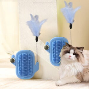 Corner Cat Scratcher with Bristles, Self Grooming Station for Cats, Furniture Protector, Non-Slip Design (Blue)