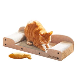 Quuzee 26-Inch Large Cat Scratcher Lounger Bed, Durable Cat Scratching Pad, Cat Scratch Board for Indoor Cats, Corrugated Cardboard Cat Scratcher Bed to Lounge and Scratch, Furniture Protector, Beige