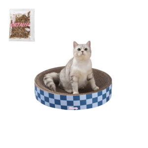 THE LICKER STORE Nelson 20.13" Modern Cardboard Round Bowl Cat Scratcher with Catnip, Blueberry, CSR1010B