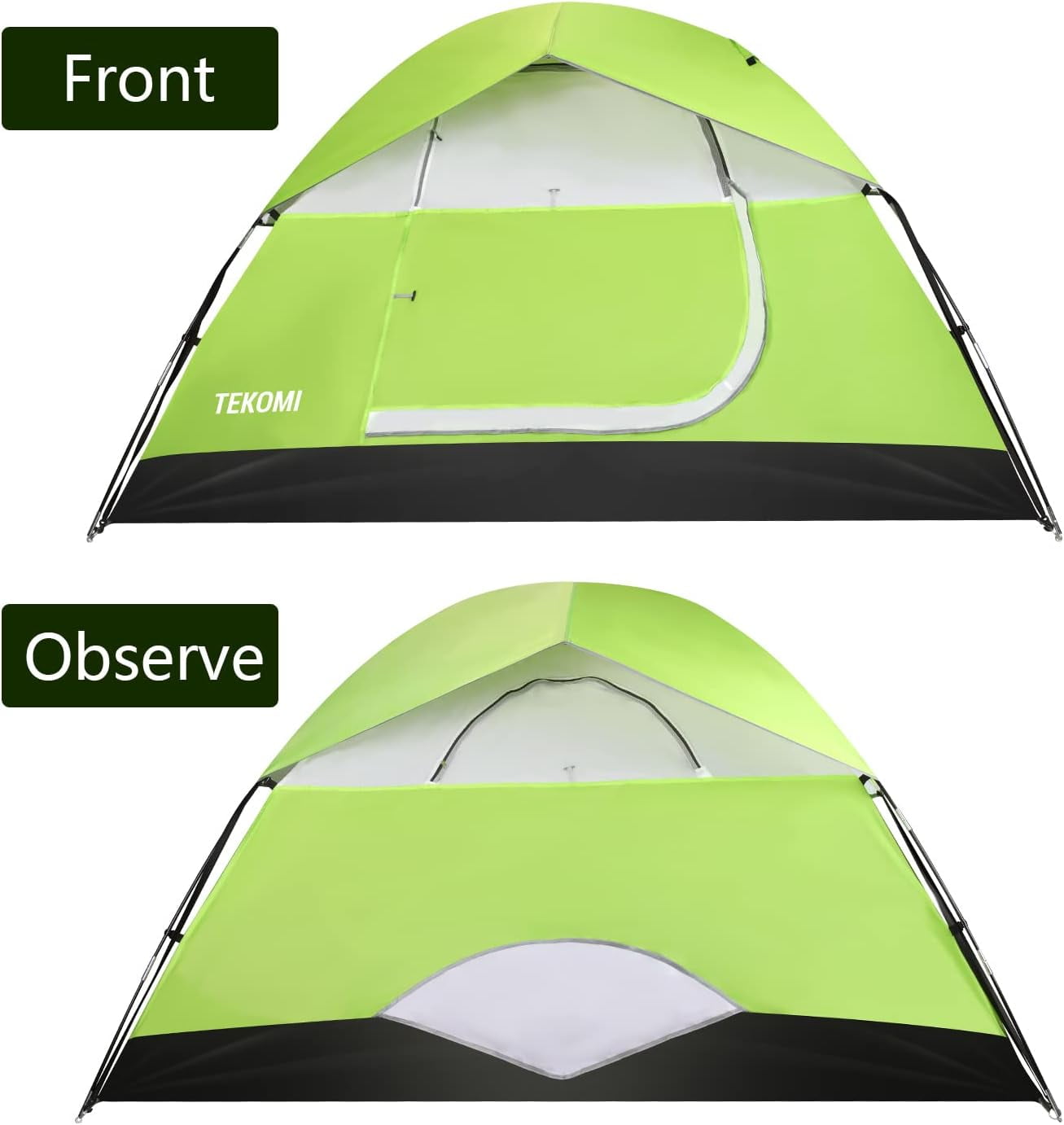 Camping Tent, Waterproof Family Dome Tent with Removable Rain Fly, Instant Cabin Tent for 60 Seconds Set Up, Advanced Venting Design, Fit Camp Backpacking Hiking Outdoor, Dark Green - Image 2