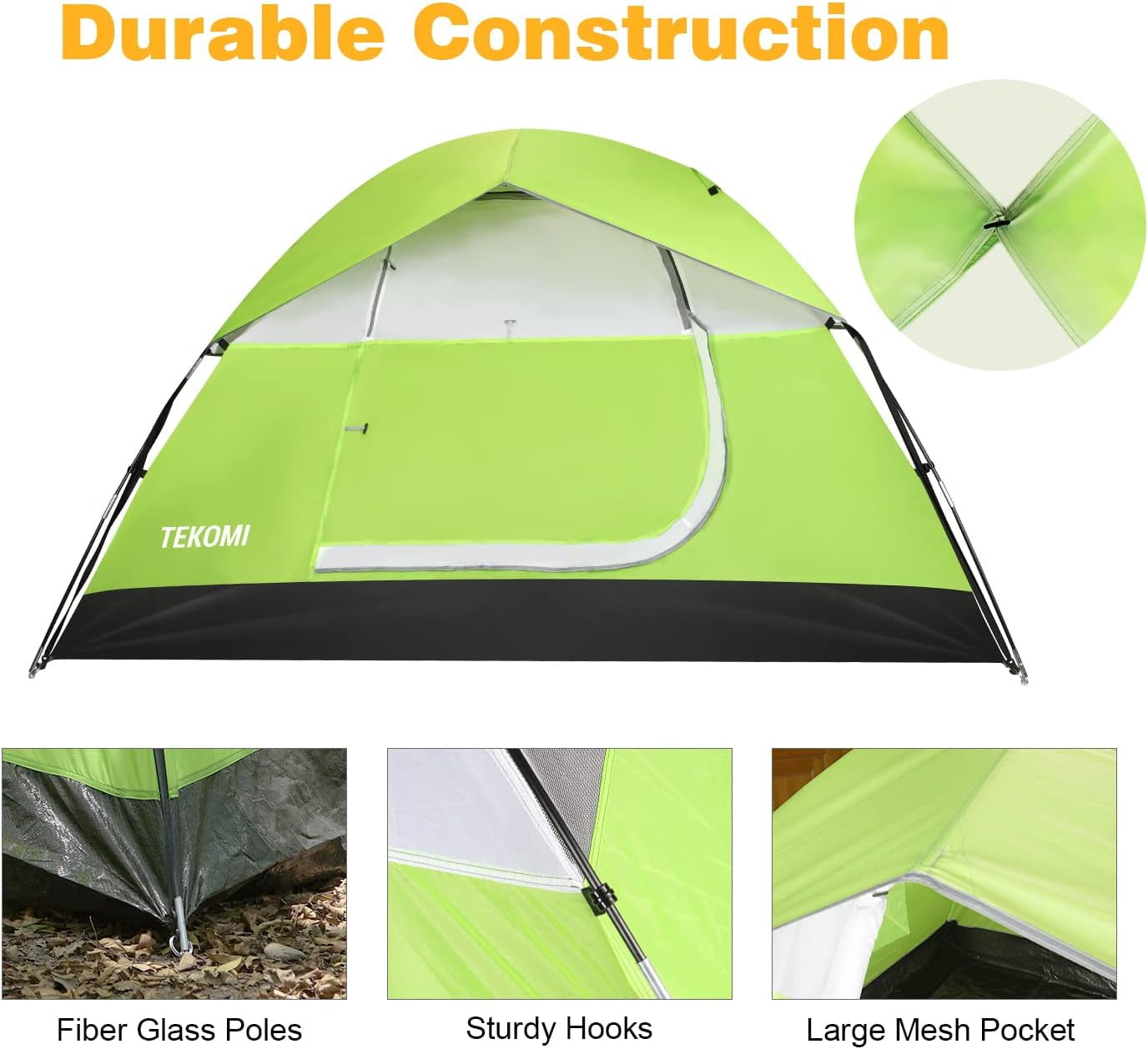 Camping Tent, Waterproof Family Dome Tent with Removable Rain Fly, Instant Cabin Tent for 60 Seconds Set Up, Advanced Venting Design, Fit Camp Backpacking Hiking Outdoor, Dark Green - Image 3