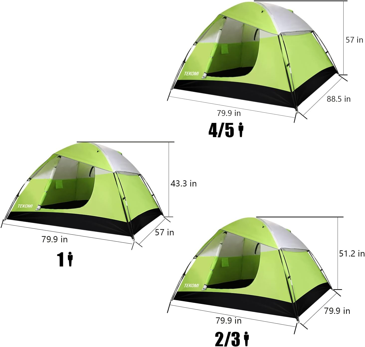 Camping Tent, Waterproof Family Dome Tent with Removable Rain Fly, Instant Cabin Tent for 60 Seconds Set Up, Advanced Venting Design, Fit Camp Backpacking Hiking Outdoor, Dark Green - Image 4