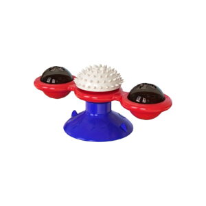 Cat Wall Scratcher, Cat Self Groomer Corner Scratcher, Cat Chew Playset, Cup, Plastic Windmill, Rotating Play, Red Blue Black, 6inBase, 1 Pc, Indoor Enrichment, Comforting,