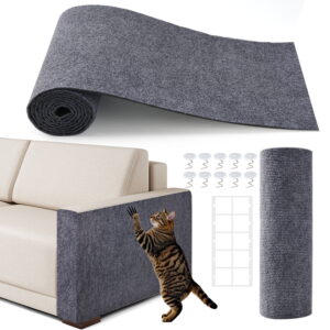 Cat Scratching Mat, Adhesive Trimmable Cat Scratcher Furniture Protector, Cat Post Covered Pad Replacement for DIY Cat Tree Shelf Steps Couch Corner Wall (Light Gray, 39.3x15.8Inch)