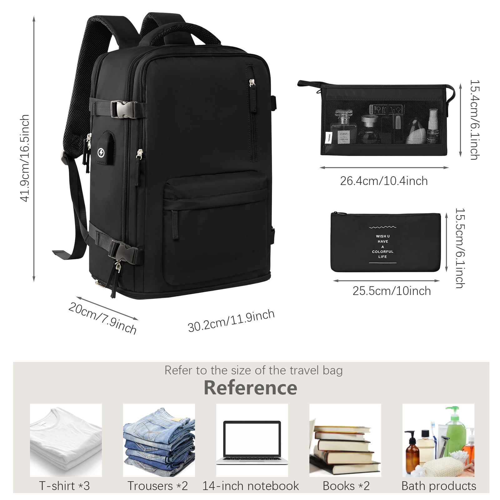 Livhil Travel Backpack for Adults, Carry On Flight Approved, Fits 16" Laptop, Black, Unisex - Image 4