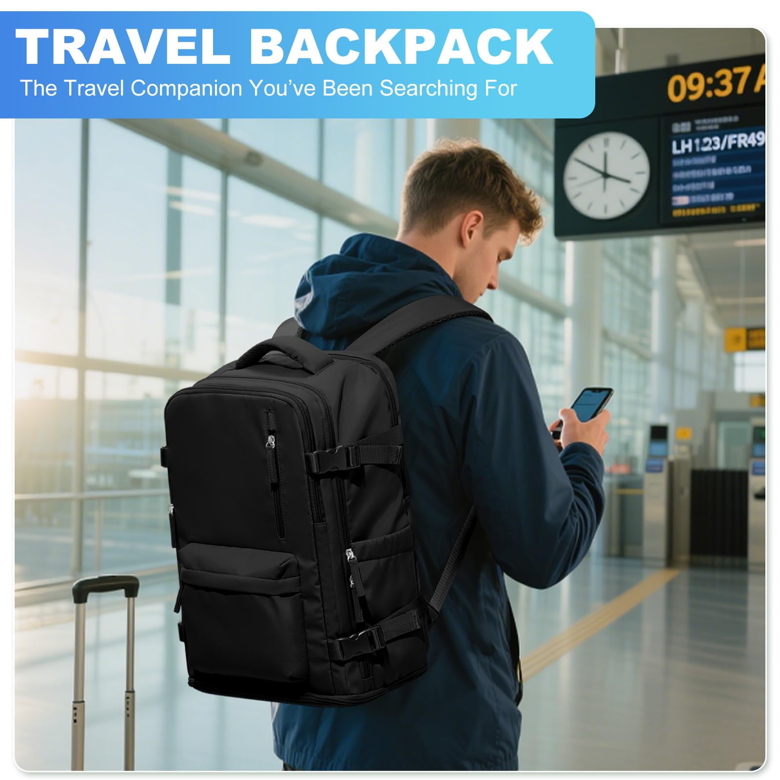 Livhil Travel Backpack for Adults, Carry On Flight Approved, Fits 16" Laptop, Black, Unisex - Image 6