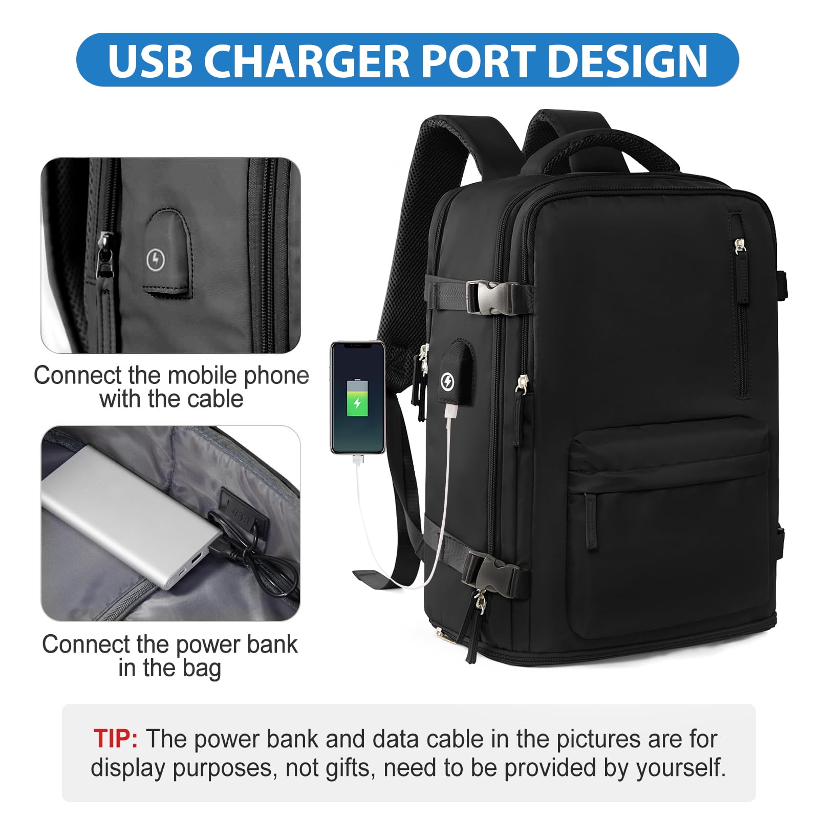 Livhil Travel Backpack for Adults, Carry On Flight Approved, Fits 16" Laptop, Black, Unisex - Image 8