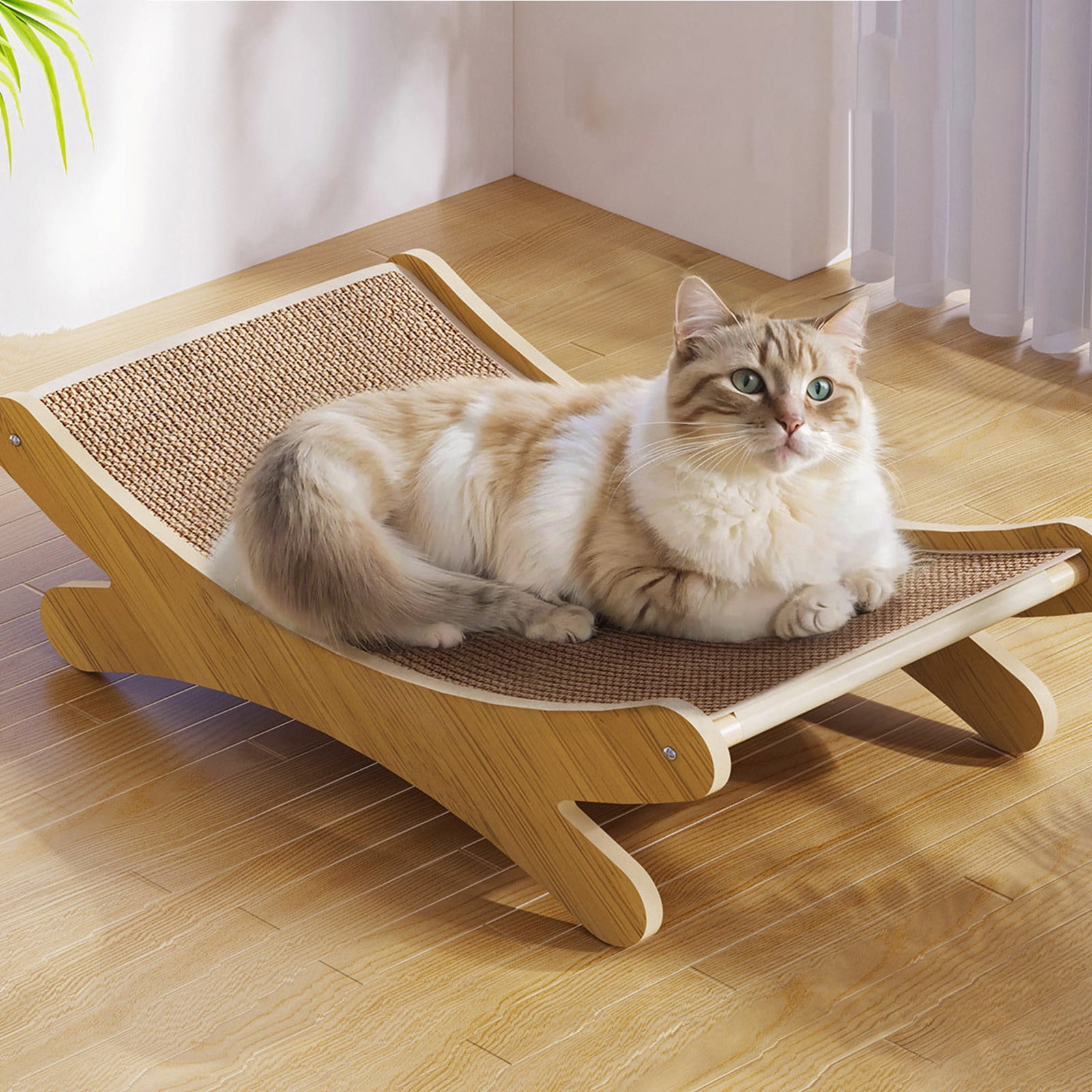 Aodebiao Sisal Cat Scratcher Bed for Indoor Cats Hammock for Scratching Pad Cat Chair Nartural Sisal Scratch Post for Large Cats Scratcher Lounge, Wooden Cat Furniture