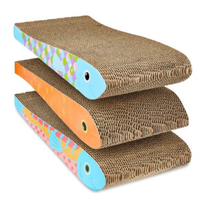 Vibrant Life Fish Shaped Durable Cardboard Cat Scratching Pad, Multicolored, 3 Pack