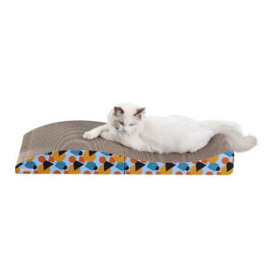 THE LICKER STORE Eero 32" Modern Cardboard Foldable Lounge Cat Scratcher with Catnip, Blue/Orange, CSR1011A